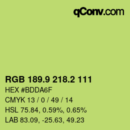 カラーコード: RGB 189.9 218.2 111 | qconv.com