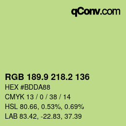 カラーコード: RGB 189.9 218.2 136 | qconv.com