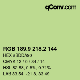 カラーコード: RGB 189.9 218.2 144 | qconv.com