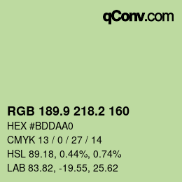 カラーコード: RGB 189.9 218.2 160 | qconv.com