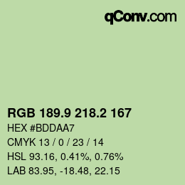カラーコード: RGB 189.9 218.2 167 | qconv.com