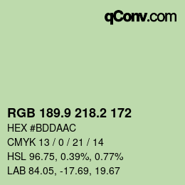 カラーコード: RGB 189.9 218.2 172 | qconv.com