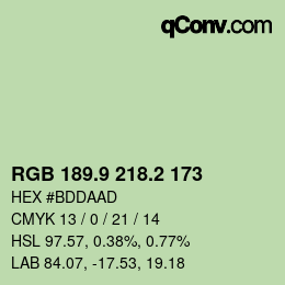 カラーコード: RGB 189.9 218.2 173 | qconv.com