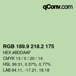 カラーコード: RGB 189.9 218.2 175 | qconv.com