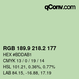 カラーコード: RGB 189.9 218.2 177 | qconv.com
