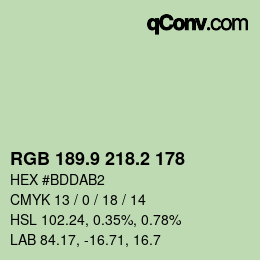 カラーコード: RGB 189.9 218.2 178 | qconv.com