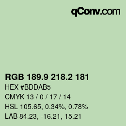カラーコード: RGB 189.9 218.2 181 | qconv.com