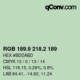 カラーコード: RGB 189.9 218.2 189 | qconv.com