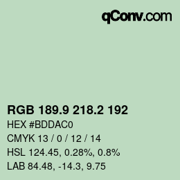 Color code: RGB 189.9 218.2 192 | qconv.com
