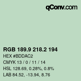 カラーコード: RGB 189.9 218.2 194 | qconv.com