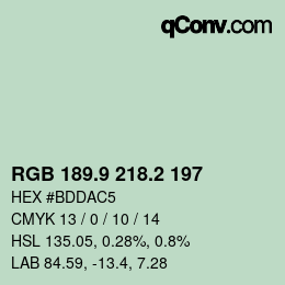 Color code: RGB 189.9 218.2 197 | qconv.com