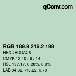 カラーコード: RGB 189.9 218.2 198 | qconv.com