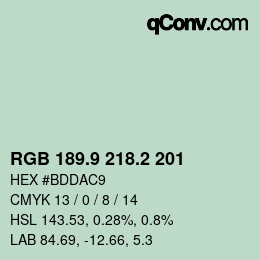 Color code: RGB 189.9 218.2 201 | qconv.com