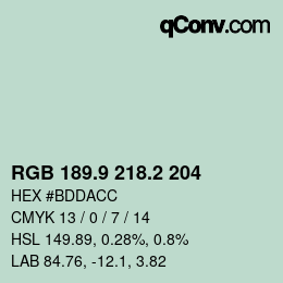 カラーコード: RGB 189.9 218.2 204 | qconv.com