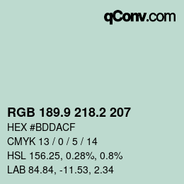 Color code: RGB 189.9 218.2 207 | qconv.com
