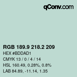 Color code: RGB 189.9 218.2 209 | qconv.com