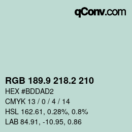 Color code: RGB 189.9 218.2 210 | qconv.com
