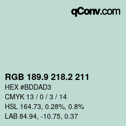 Color code: RGB 189.9 218.2 211 | qconv.com