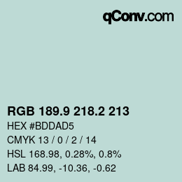 カラーコード: RGB 189.9 218.2 213 | qconv.com