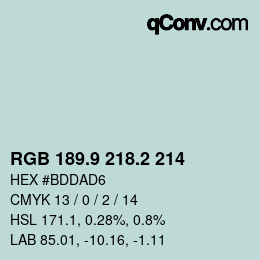 カラーコード: RGB 189.9 218.2 214 | qconv.com