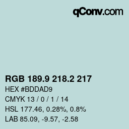 Color code: RGB 189.9 218.2 217 | qconv.com