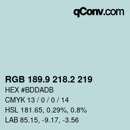 Farbcode: RGB 189.9 218.2 219 | qconv.com