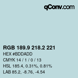Color code: RGB 189.9 218.2 221 | qconv.com
