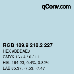 カラーコード: RGB 189.9 218.2 227 | qconv.com