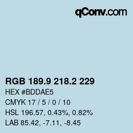 Color code: RGB 189.9 218.2 229 | qconv.com