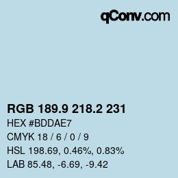Color code: RGB 189.9 218.2 231 | qconv.com