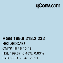Color code: RGB 189.9 218.2 232 | qconv.com
