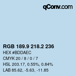 Farbcode: RGB 189.9 218.2 236 | qconv.com