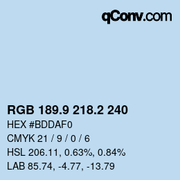 Farbcode: RGB 189.9 218.2 240 | qconv.com