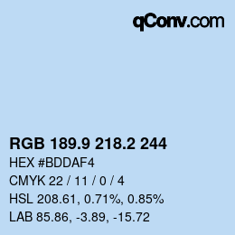Color code: RGB 189.9 218.2 244 | qconv.com