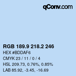 Color code: RGB 189.9 218.2 246 | qconv.com