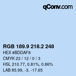 Color code: RGB 189.9 218.2 248 | qconv.com
