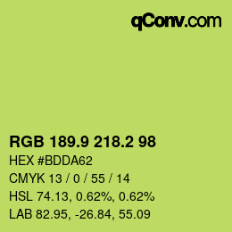 カラーコード: RGB 189.9 218.2 98 | qconv.com