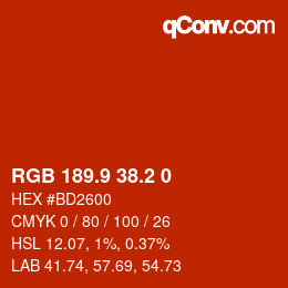 Farbcode: RGB 189.9 38.2 0 | qconv.com