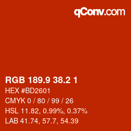 カラーコード: RGB 189.9 38.2 1 | qconv.com