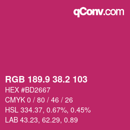 カラーコード: RGB 189.9 38.2 103 | qconv.com