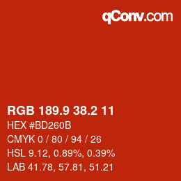 カラーコード: RGB 189.9 38.2 11 | qconv.com