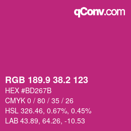 カラーコード: RGB 189.9 38.2 123 | qconv.com