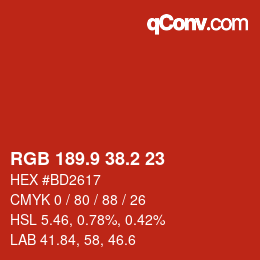 カラーコード: RGB 189.9 38.2 23 | qconv.com