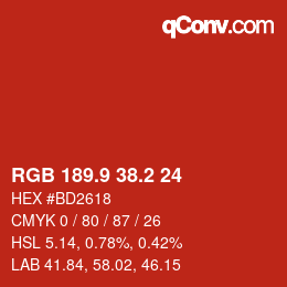 カラーコード: RGB 189.9 38.2 24 | qconv.com