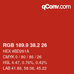 カラーコード: RGB 189.9 38.2 26 | qconv.com