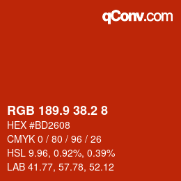 カラーコード: RGB 189.9 38.2 8 | qconv.com