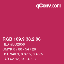 カラーコード: RGB 189.9 38.2 88 | qconv.com