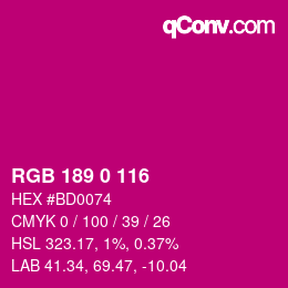 Color code: RGB 189 0 116 | qconv.com