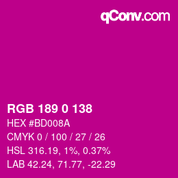 Color code: RGB 189 0 138 | qconv.com