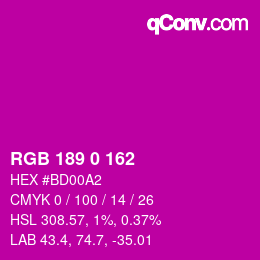 Color code: RGB 189 0 162 | qconv.com